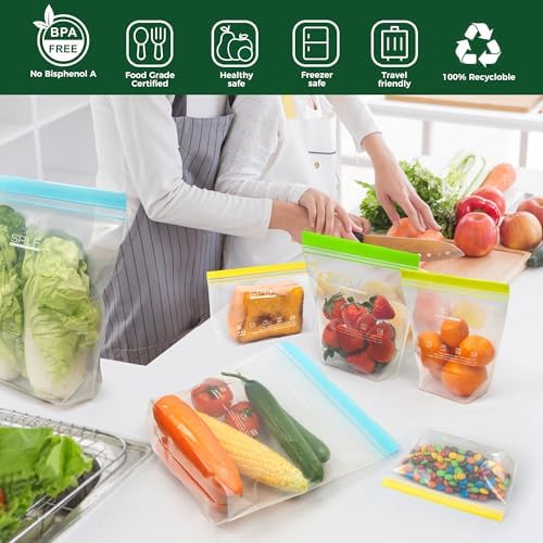 SPLF 20 Pack Reusable Snack Bags Dishwasher Microwave Safe