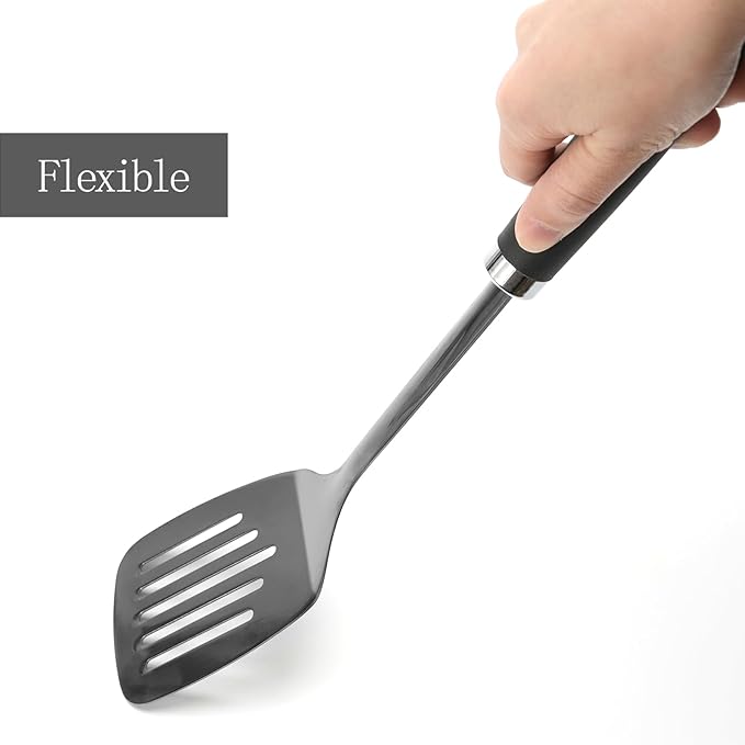 Brushed Slotted Stainless Steel Turner, Metal Spatulas for kitchen Use, Non-Slip Slotted Turner with Ergonomic Handle, Heavy Duty Cooking Utensils for Flipping Grilling Fish Eggs