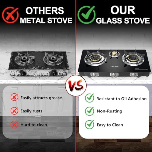 3 Burner Propane Stove 32,300 BTU High-Efficiency Tempered Glass Auto-Ignition Gas Burner Stove Top with CSA Hose for Outdoor RV Camping Emergency Cooking