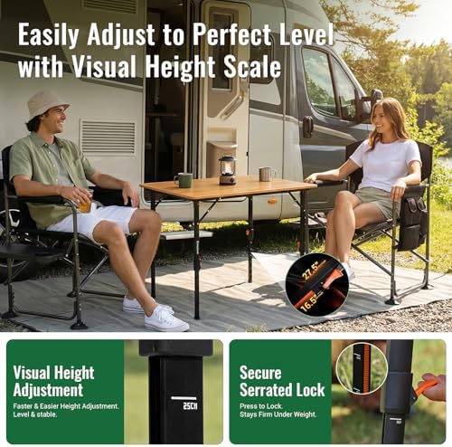 KingCamp Bamboo Camping Table with Adjustable Height (265LBS)