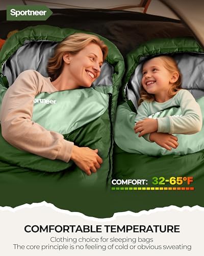 Sportneer Sleeping Bag, 3 Seasons Warm Cold Weather Sleeping Bags for Adults Kids Boys Girls with Compression Sack- Lightweight Camping Essentials Gear Accessories, Backpacking, Hiking