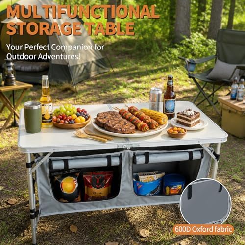 Folding Camping Table, Portable Foldable Camp Table with Large Storage
