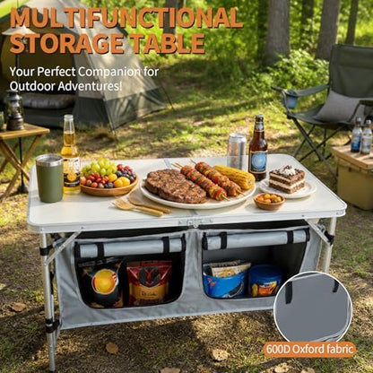 Folding Camping Table, Portable Foldable Camp Table with Large Storage