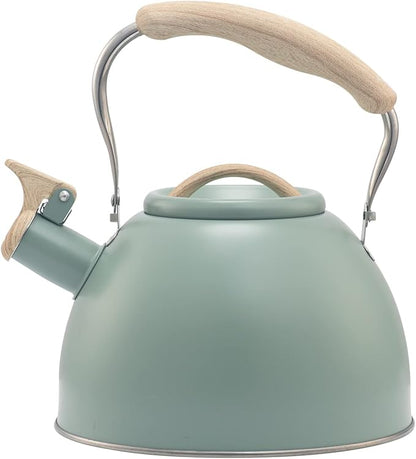 3.2 Quart Whistling Tea Kettle for Stove Top Stainless Steel Tea Pots With Wood Pattern Anti-slip Handle, Green…