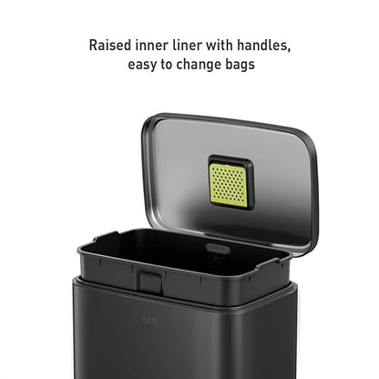 EKO Madison Matte Black 50 Liter/13.2 Gallon Step Trash Can with Inner Liner - Fingerprint Resistant Finish