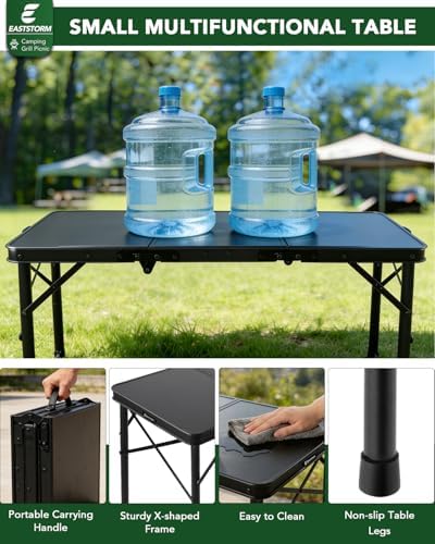 E EASTSTORM 3 Ft Small Folding Table, 3-Height Camping Table Foldable,Black