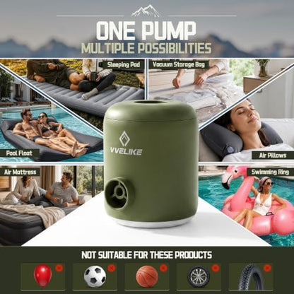 Portable Mini Air Pump for Inflatables, 2200 mAh Rechargeable Air Pump with 3 LED Light Modes, Air Mattress Pump for Pool Floats, Sleeping Pads, Vacuum Bags, Camping Essentials for Outdoor Activities