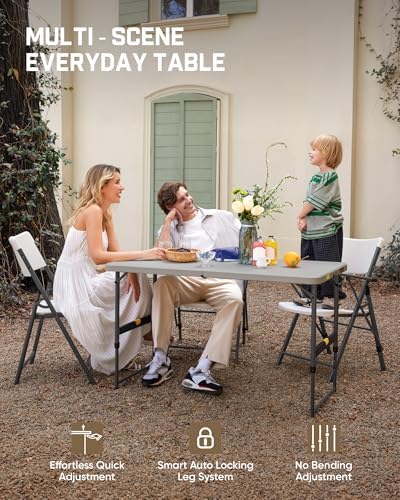 FanttikOutdoor Folding Table 4 Foot Quick Adjust Portable Plastic 4 Heights