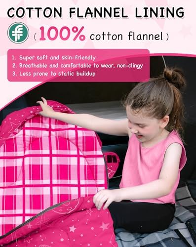KingCamp 45°F Kids Sleeping Bag, 100% Flannel Sleeping Bag for 10-12 Child