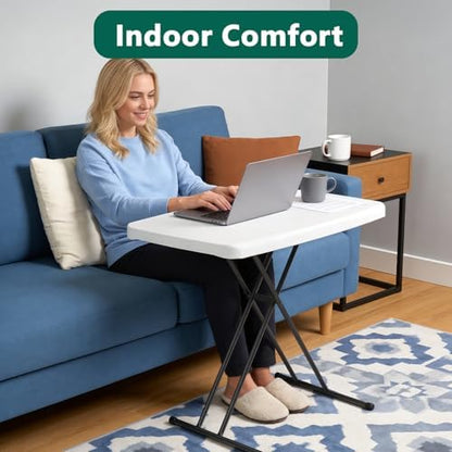 Folding Table 30 Inch - Small Desk Adjustable Height TV Tray for Laptop, Couch, Camping - Heavy Duty Utility Foldable Table for Small Spaces, No Assembly Required, White Granite