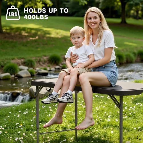 4 FT Folding Table, 3-Position Adjustable Height, Heavy Duty 400 lbs Capacity, Portable Table for Camping, Party, Indoor & Outdoor (Black, 1 Pack)