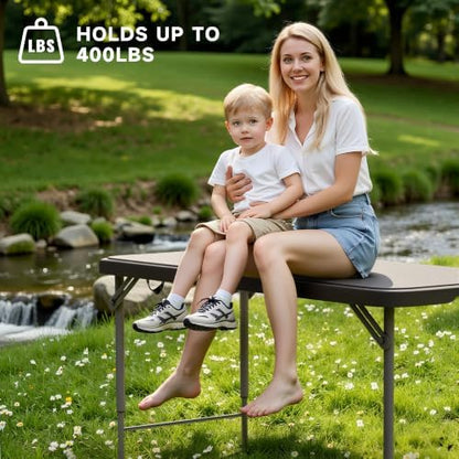4 FT Folding Table, 3-Position Adjustable Height, Heavy Duty 400 lbs Capacity, Portable Table for Camping, Party, Indoor & Outdoor (Black, 2 Pack)