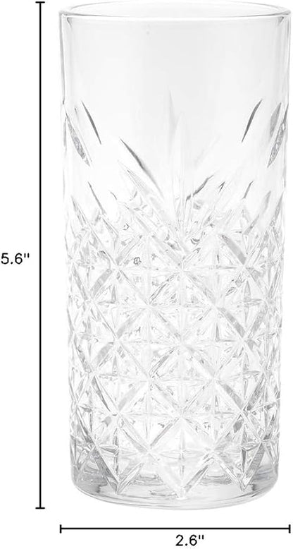 Restaurantware Timeless 10 Ounce Highball Glasses Set of 6 Etched Drinking Glasses - Dishwasher-Safe Chip-Resistant Clear Glass Water Glasses Lead-Free For Juices Or Cocktails