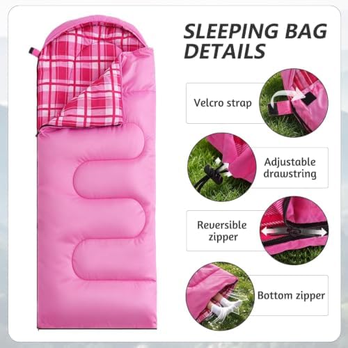 Uniqwamer Sleeping Bag for Adults Kids - 4 Seasons Cold & Warm Weather Flannel Camping Sleeping Bags, Lightweight & Waterproof 45°F Sleeping Bag for Camping Hiking Outdoor Travel