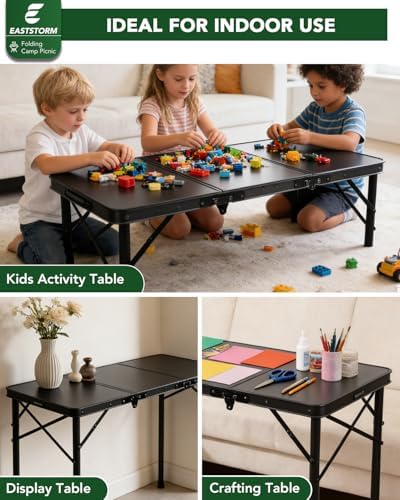 E EASTSTORM 3 Ft Small Folding Table, 3-Height Camping Table Foldable,Black