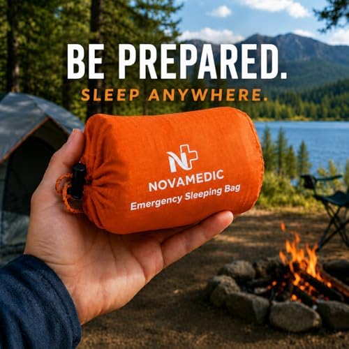 NovaMedic Emergency Sleeping Bag – 84"x36" Thermal Mylar Survival Bivy Sack – Waterproof, Lightweight & Compact Emergency Blanket for Camping, Hiking, Outdoor Survival & Travel