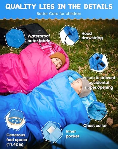 KingCamp 45°F Kids Sleeping Bag, 100% Flannel Sleeping Bag for 10-12 Child
