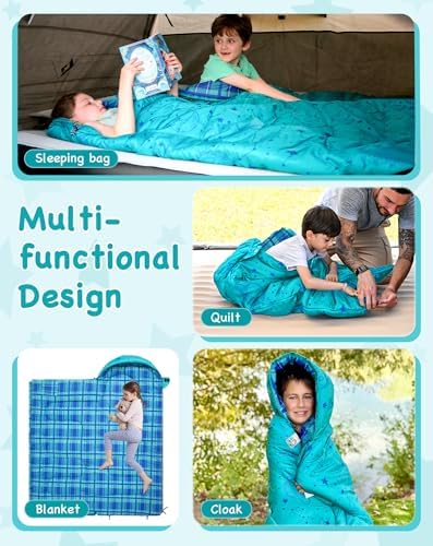 KingCamp 45°F Kids Sleeping Bag, 100% Flannel Sleeping Bag for 10-12 Child