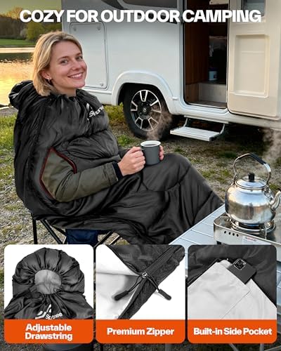 Sportneer Wearable Sleeping Bag for Adults & Kids – Walkable with Arm Zippers, Warm Weather & Cold Waterproof, Compact for Camping, Stadiums, Travel, Backpacking & Car Use