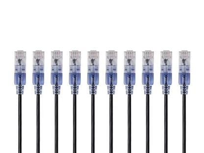 Monoprice Cat6A 2ft Black 10-Pk Patch Cable UTP 30AWG 10G Pure Bare Copper Snagless RJ45 SlimRun Series Ethernet Cable