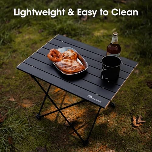 MOON LENCE Ultralight Folding Camping Table, Compact,Portable with Carry Bag, for Outdoor Cooking, Picnic, Camp, Boat, Travel (Black, Gold Side-S)