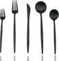 JASHII 18/10 Stainless Steel 5-Piece Matte Black Flatware Set,Dinner Knife Fork Salad Fork Dessert Spoon, Service for 1, Luxury Silverware Cutlery Utensil Sets