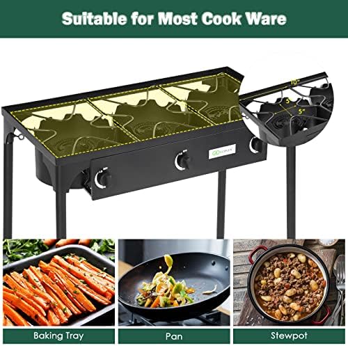 Goplus Outdoor Camping Stove, 3 Burner Propane Gas Cooker