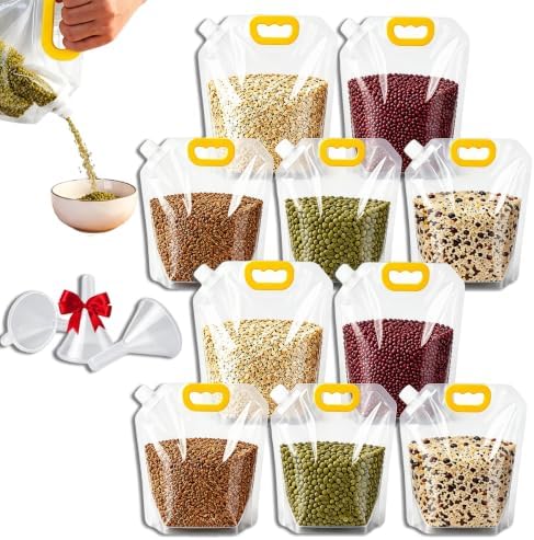 Airtight Grain Storage Bags with Handle - Cereal Containers with Pour Spout, Reusable Rice Food Sealed Container (10PCS,Large-350 OZ)