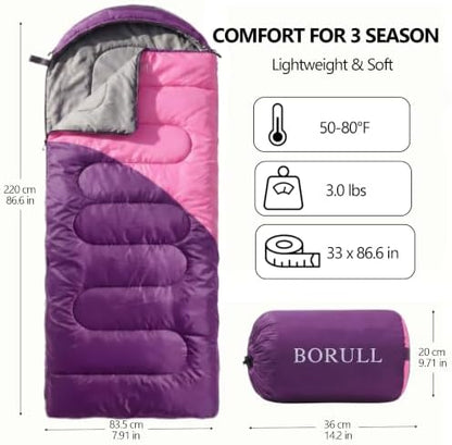 Lightweight Sleeping Bags for Adults & Kids, Backpacking & Scouts, Compact