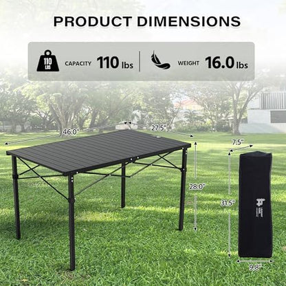 OUTSIDER Roll-Up Aluminum Camping Table for 4-6 People