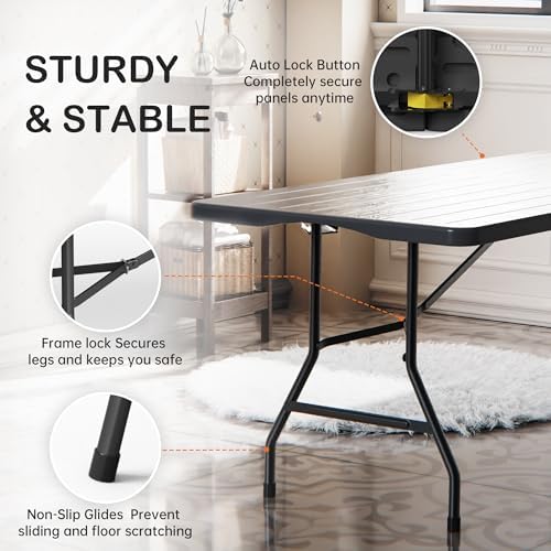 VSOAEIL 6 Foot Folding Table, 6 FT Foldable Plastic Table Heavy Duty HDPE