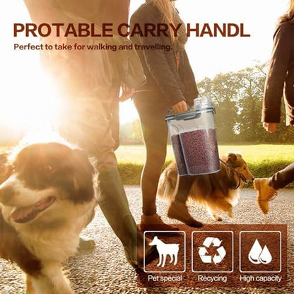 TIOVERY Dog Food Storage Container, 5-7 Lbs Airtight Pet Food Container, Cat Food Container Dispenser Plastic Bin with Pouring Spout, Portable Handle and a Collapsible bowl for Dogs Cats Grey/6Qt