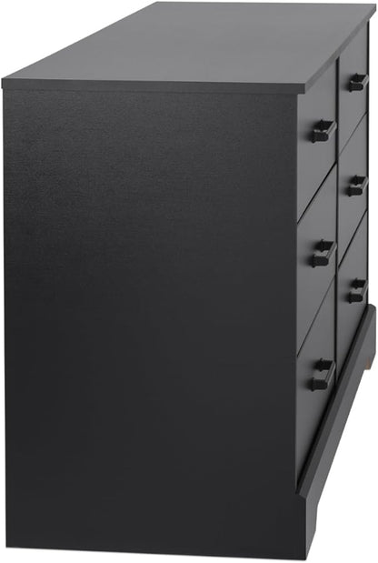 Prepac Rustic Ridge Farmhouse 6-Drawer Double Dresser, Black Dresser for Bedroom, Chest of Drawers with 6 Storage Drawers, 53.25” wide x 18.25” deep x 28.5” tall, Black