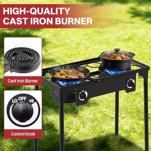 2 Burner Propane Camp Stove | 150,000 BTU | High Pressure Gas Burners