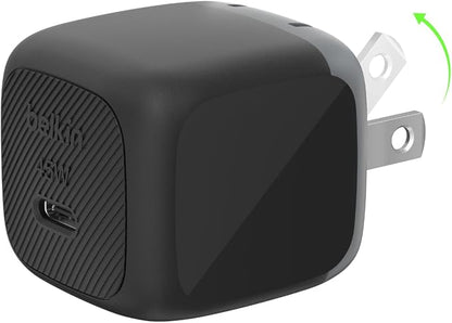 Belkin USB C Charger Block 45W - PD3.1 PPS Super Fast Charging - Samsung Galaxy S25, S24, Apple iPhone 17, Air, Pro, Pro Max, AirPods, Apple Watch, Google Pixel 10, Nintendo Switch, etc - Black