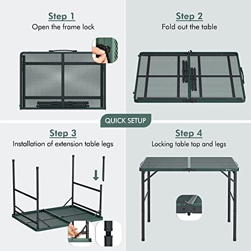VILLEY 3ft Folding Camping Table, Aluminum Grill Table with Adjustable Legs
