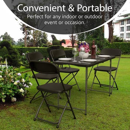 4 Feet Foldable Table Adjustable Height with Built in Handle, Steel Legs | 4FT Heavy Duty Portable | Perfect for Party Dining Wedding Events Picnic Indoor Outdoor Camping Utility Folding - 4 Foot