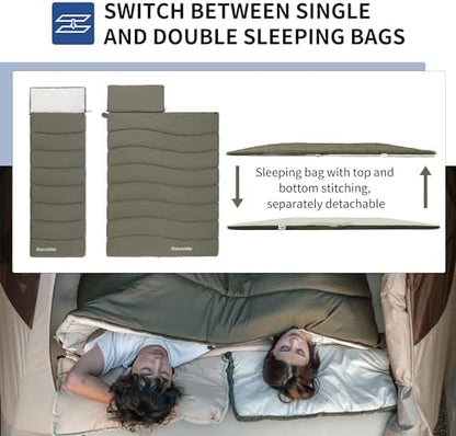 Naturehike Camping Sleeping Bag for Adults, 36/54℉, Spliceable Double Sleeping Bag 3 Seasons, Lightweight Waterproof Sleep Bags for Cold&Warm Weather