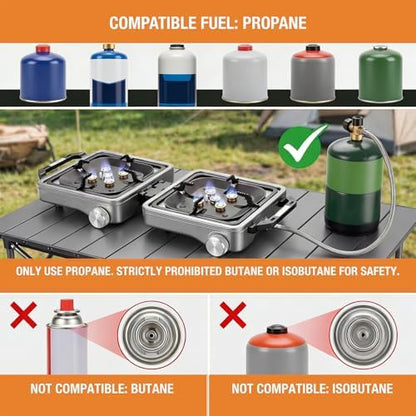 2-Burner Portable Propane Camping Stove,30000 BTU Foldable Gas Stove