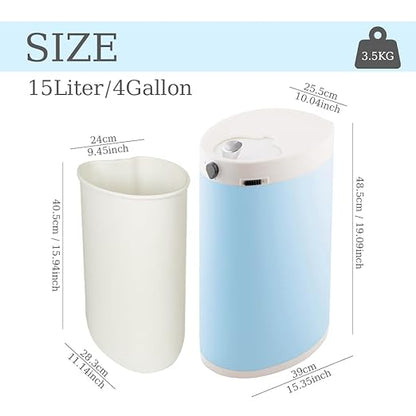 Diaper Pail, Airtight Odor Control Baby Diaper Bin with Childproof Lock, Stainless Steel Garbage Pail with lid, 15 Liter/ 4 Gallon Compact Nursery Trash Can with Removal Inner Liner, Blue