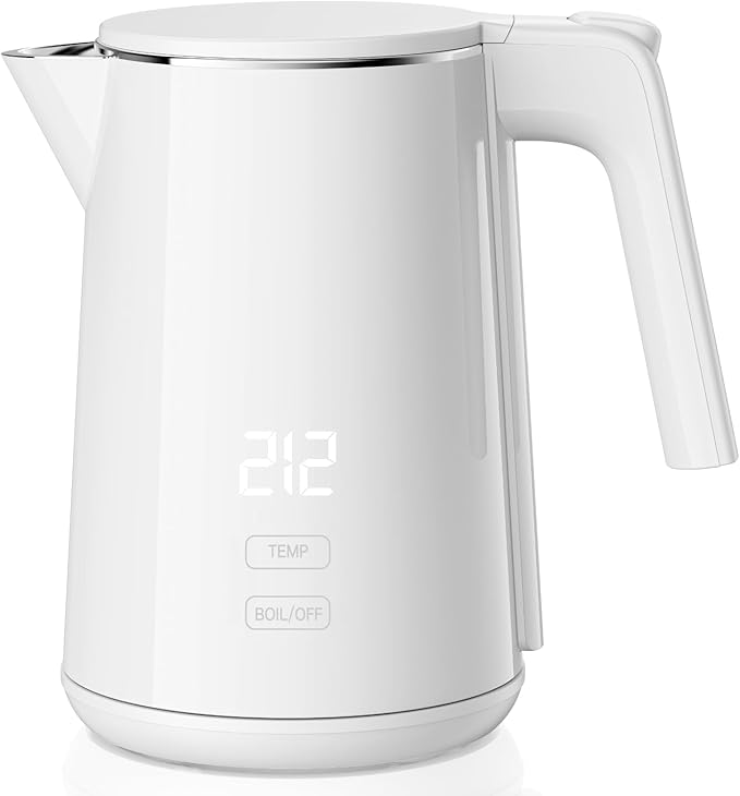 Electric Kettle, 1.0L 1200W Fast Heat with Auto Shut-Off, Boil-Dry Proof, 7 Temperature Control Teapot, Double Wall Stainless Steel Water Boiler Heater, 4H Keep Warm, Cool Touch Tea Pot, White