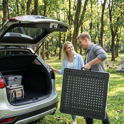 Folding Table 2 Pack, 5ft Folding Grill Table, Portable Camping Prep Table for Cooking&BBQ, 2-in-1 Metal&Solid Surface Foldable Grill Station for Camping, Backyard, Patio Cooking Use(Black and White)