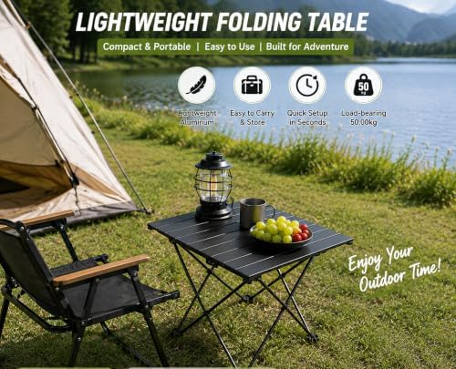 Folding Camping Table – Ultralight Aluminum Portable Table for Camping, Hiking, Backpacking, Picnic, Beach, BBQ – Compact Lightweight Collapsible Travel Side Table for Outdoor, RV, (1)