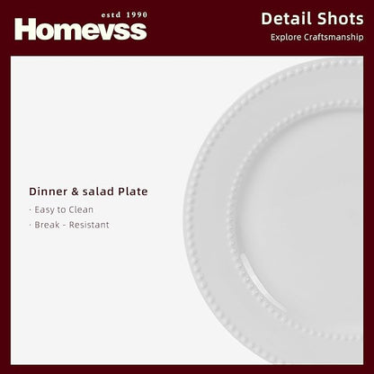 HomeVss, New Bone China Dinnerware Set, Embossed Pearl Design, 16pc Set