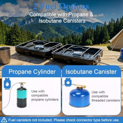 Uniflasy Foldable 2 Burner Camping Stove with Griddles