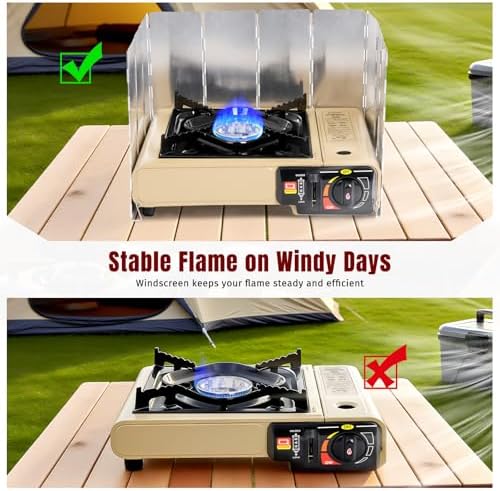 SHINESTAR 7800 BTUs Portable Butane or Propane Camping Stove, Wind Guard