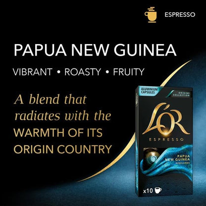 L'OR Espresso Capsules, 10 Count Papua New Guinea, Single-Serve Aluminum Coffee Capsules Compatible with the L'OR BARISTA System & *Nespresso Original Machines, 10 Count (Pack of 1)