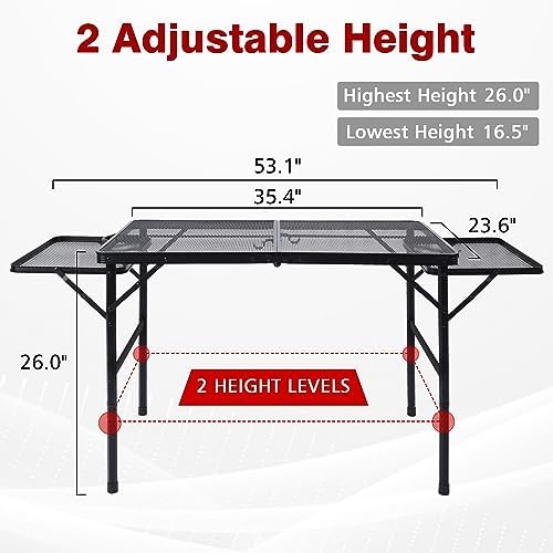 JOUYEK Folding Grill Table,3x2 FT Portable Camping Table with 2 Wing Panels