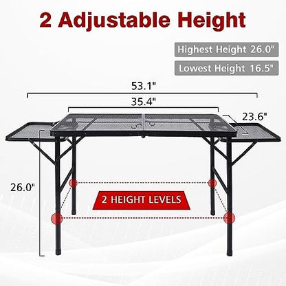 JOUYEK Folding Grill Table,3x2 FT Portable Camping Table with 2 Wing Panels