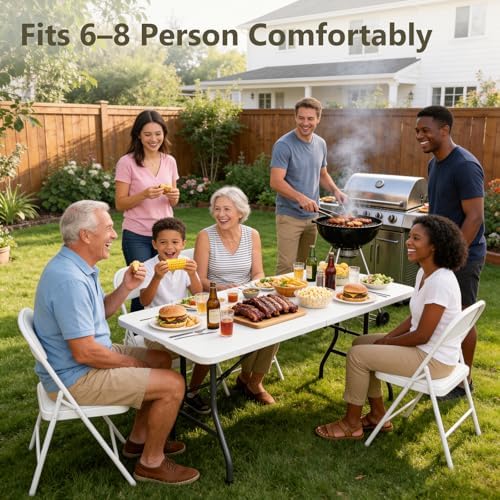 6FT Folding Table 4 Pack, Heavy Duty Fold in Half Plastic Tables with Carry Handle, Portable Indoor Outdoor Utility Table for Party, Picnic, Camping, Banquet, Wedding, RV Travel